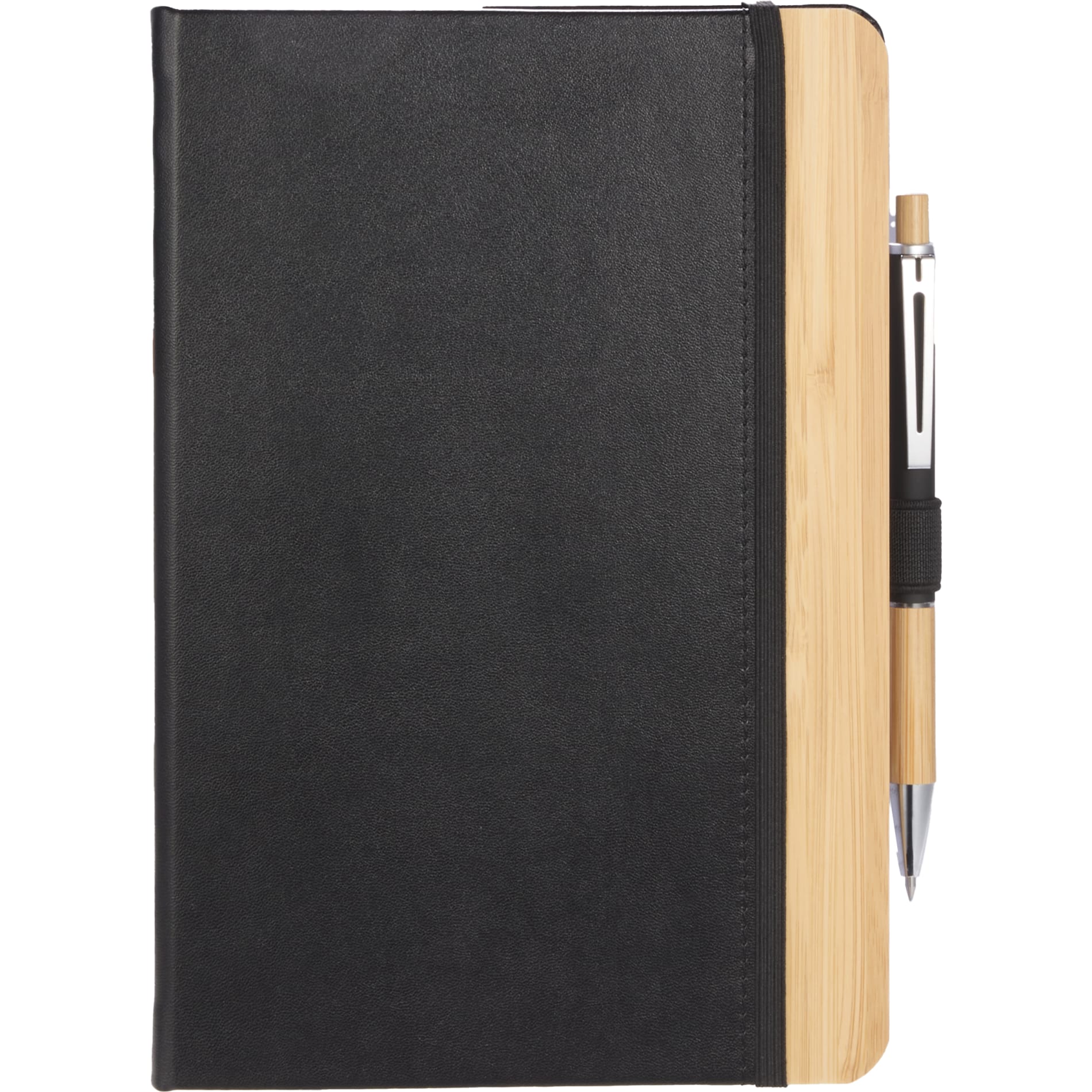Front View of Black 5.5” x 8.5” FSC® Recycled Kia Bamboo Journal