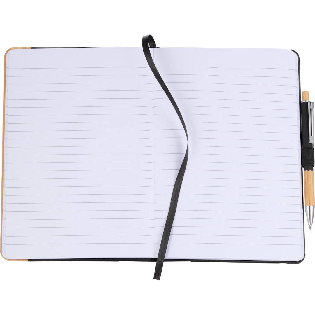 Front View of Black 5.5” x 8.5” FSC® Recycled Kia Bamboo Journal