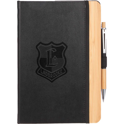 Front View of Black 5.5” x 8.5” FSC® Recycled Kia Bamboo Journal
