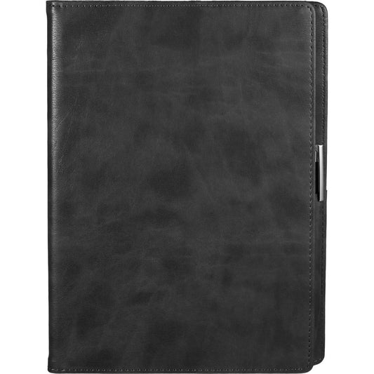 Front View of Black 7" x 10" FSC® Recycled Morano Refillable Journal
