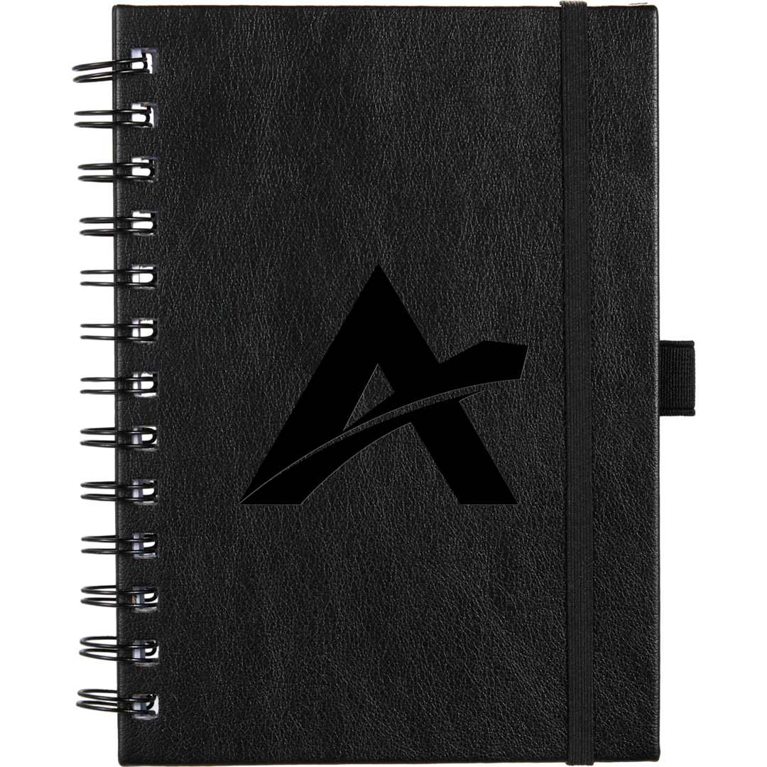 Front View of Black 5” x 7” FSC® Recycled Morano Spiral Journal