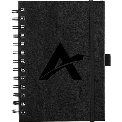 Front View of Black 5” x 7” FSC® Recycled Morano Spiral Journal