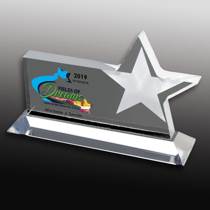 Clear Horizontal Acrylic Star Award - Screen Printed