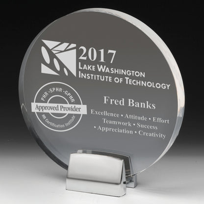 Round Award w/Chrome Base (6 1/2" dia. x 3/4") - Laser Engraved