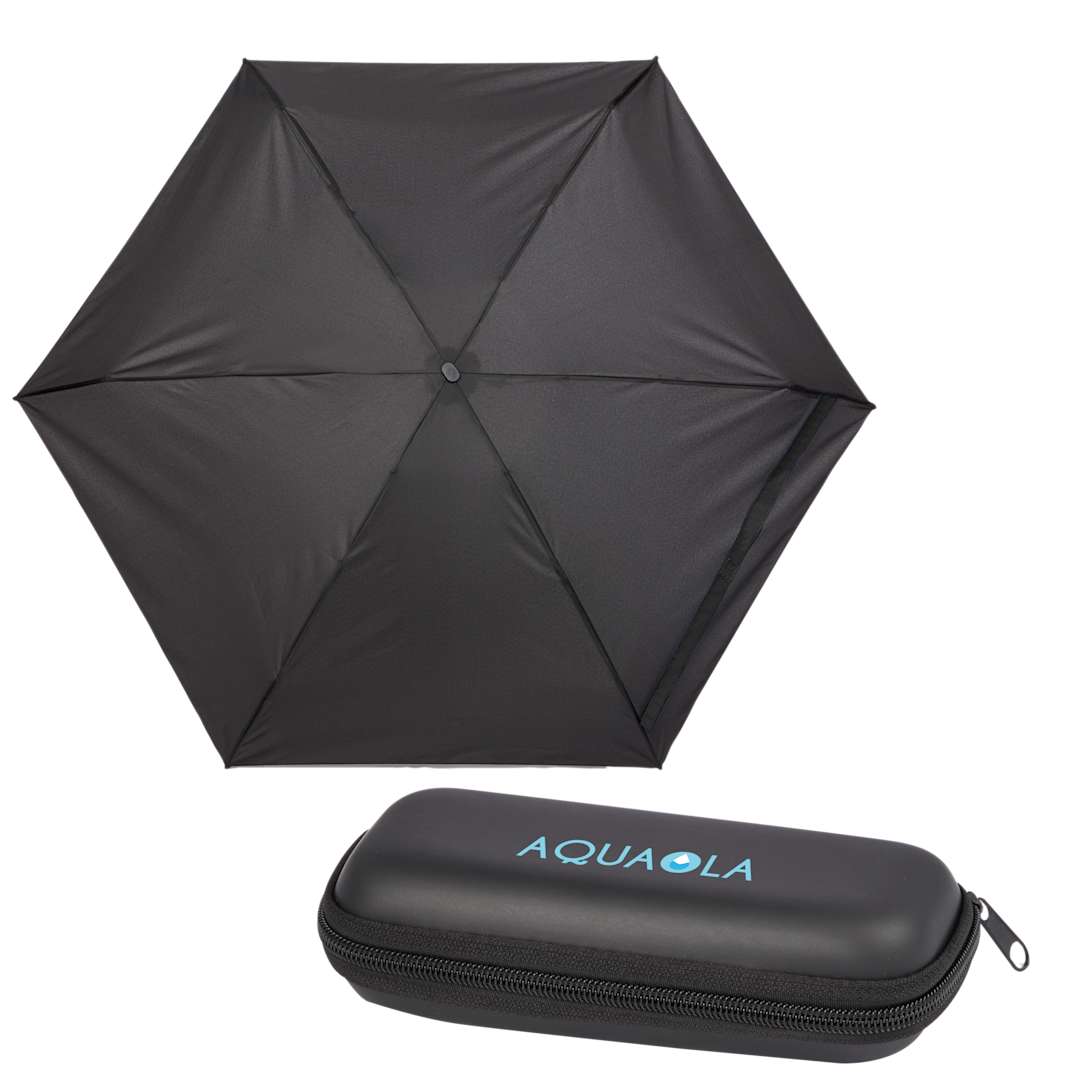 Front View of Black 37" Compact Travel Umbrella With Case