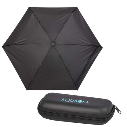 Front View of Black 37" Compact Travel Umbrella With Case