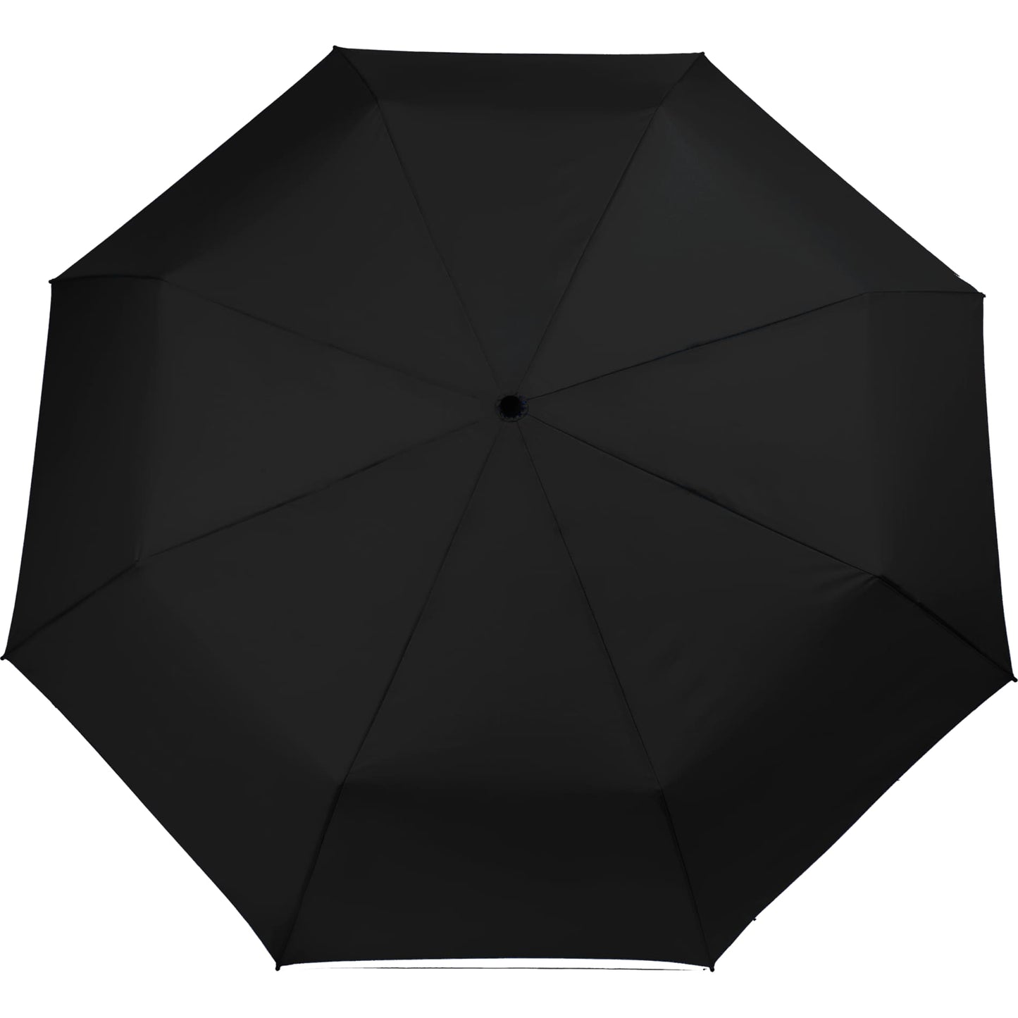 Front View of Black 46" Recycled 3-Folding Umbrella