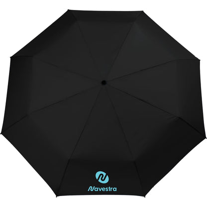 Front View of Black 46" Recycled 3-Folding Umbrella