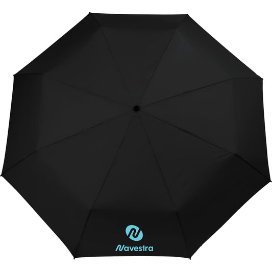 Front View of Black 46" Recycled 3-Folding Umbrella