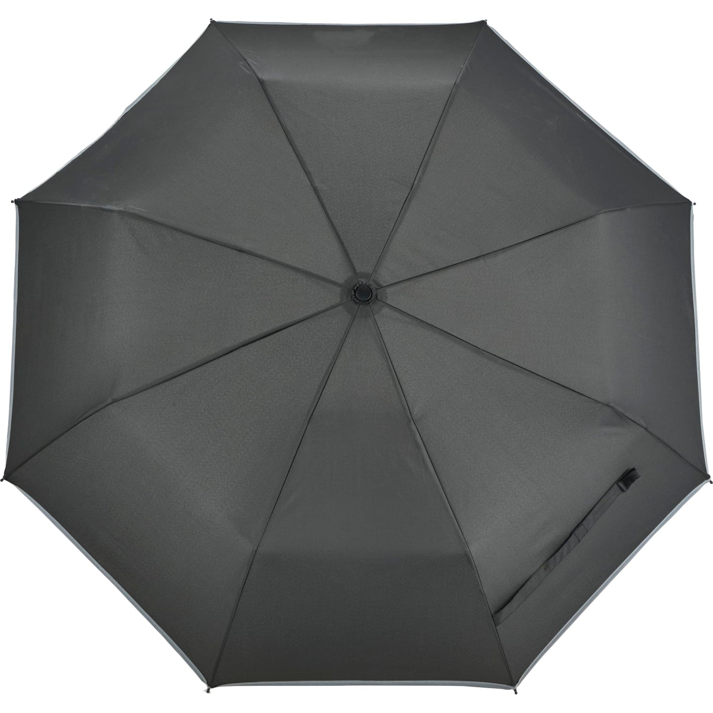 Front View of Black 48" RPET Umbrella w/ Reflective Trim