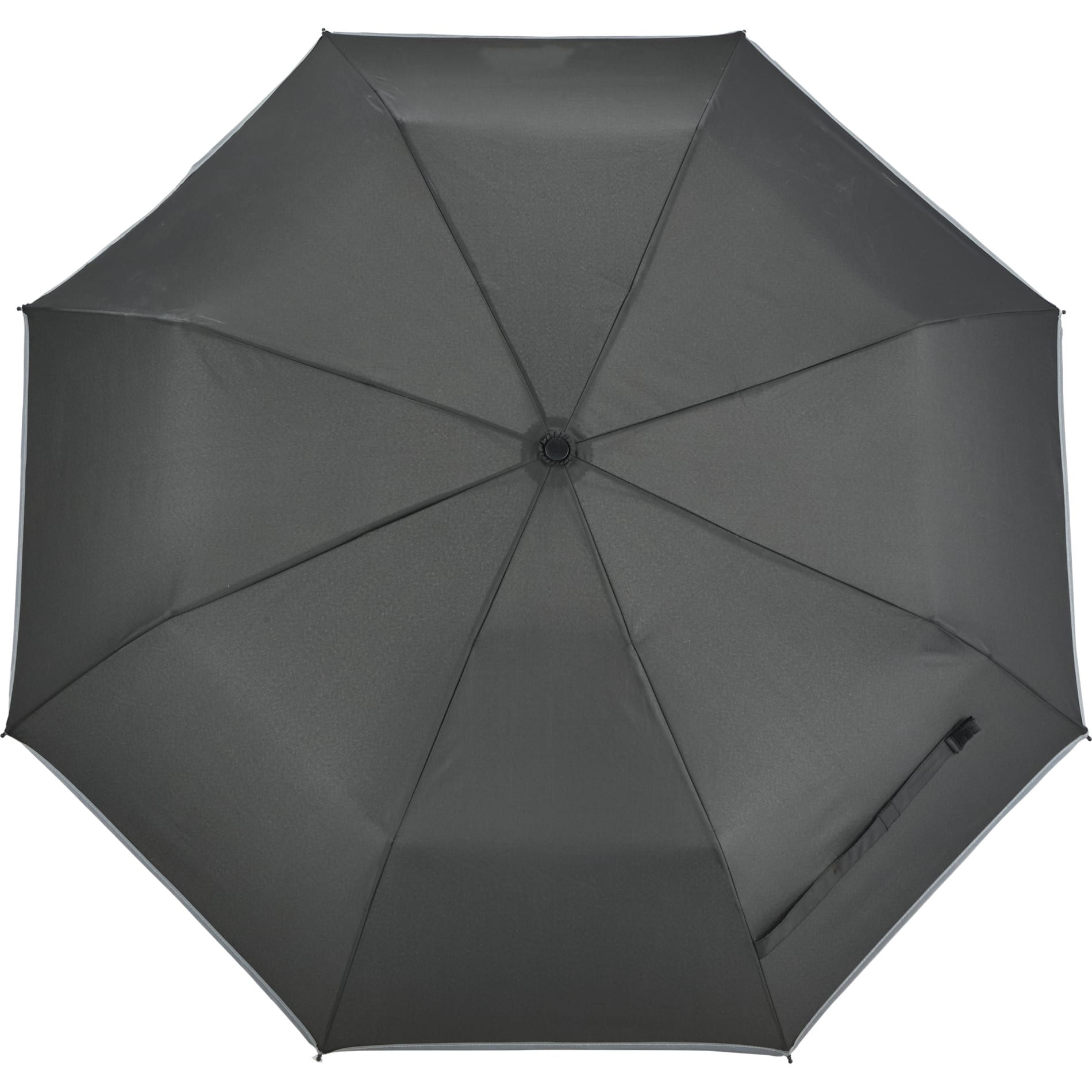 Front View of Black 48" RPET Umbrella w/ Reflective Trim