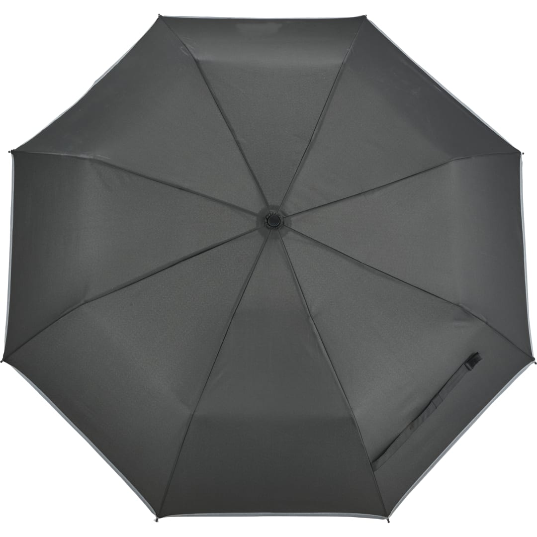 Front View of Black 48" RPET Umbrella w/ Reflective Trim