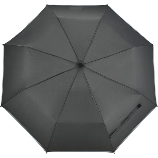 Front View of Black 48" RPET Umbrella w/ Reflective Trim