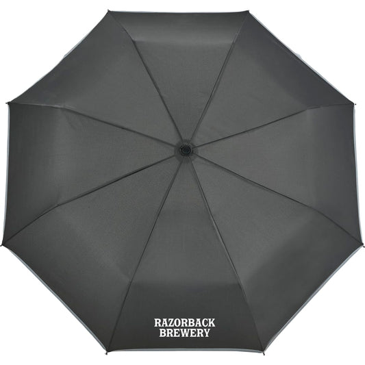 Front View of Black 48" RPET Umbrella w/ Reflective Trim