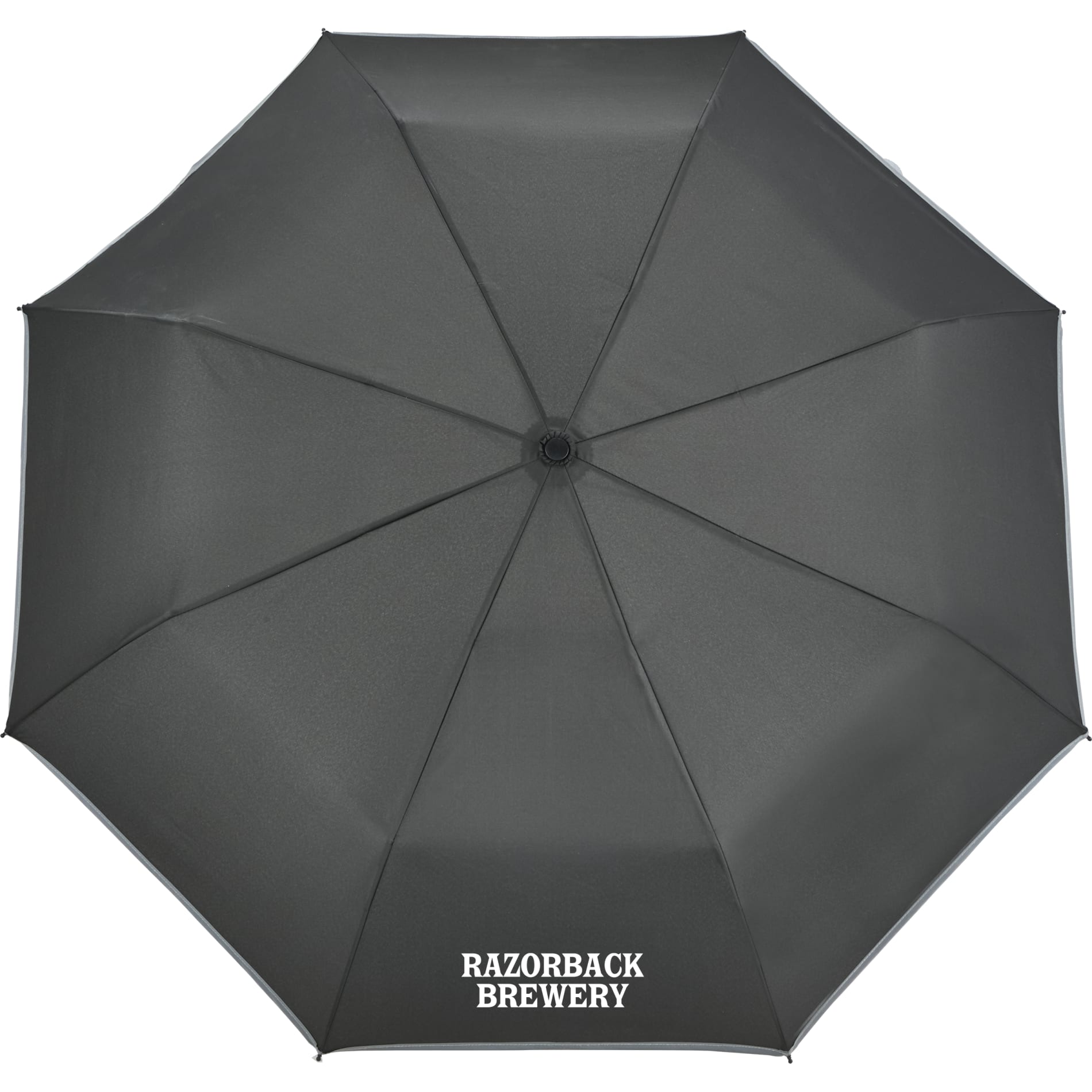 Front View of Black 48" RPET Umbrella w/ Reflective Trim