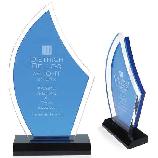 Front View of Blue JAFFA® Acrylic Sailboat Award