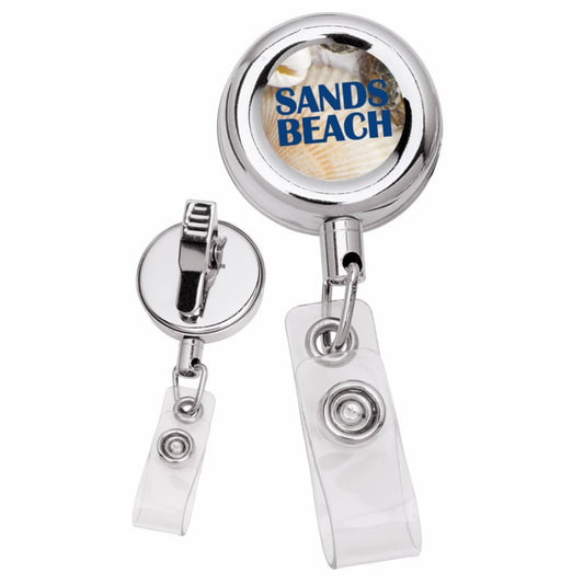 Front View of Silver Metal Retractable Badge Holder