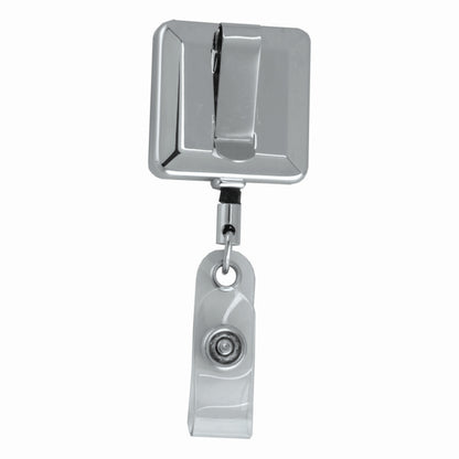 32" Cord Square Chrome Solid Metal Retractable Badge Reel and Badge Holder