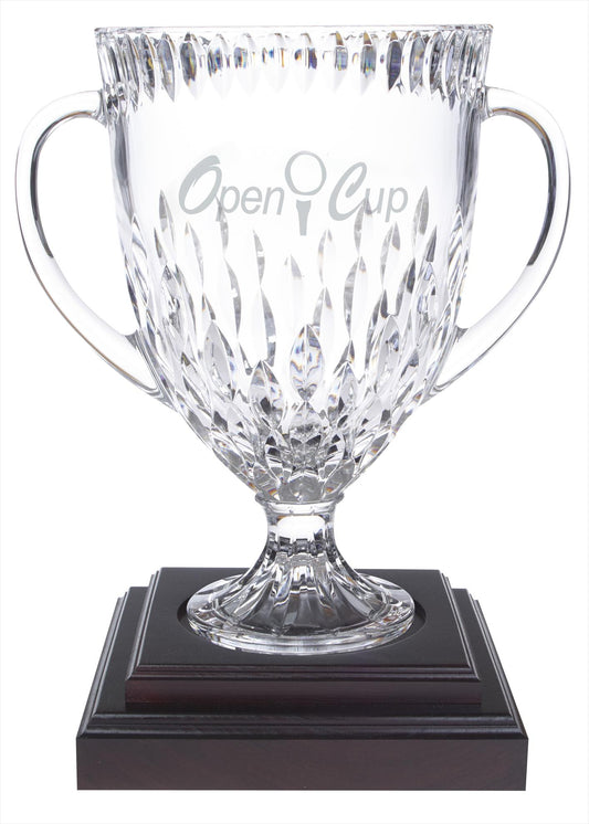 Front View of Clear MARIO CIONI Legacy Trophy Bowl with Wood Base