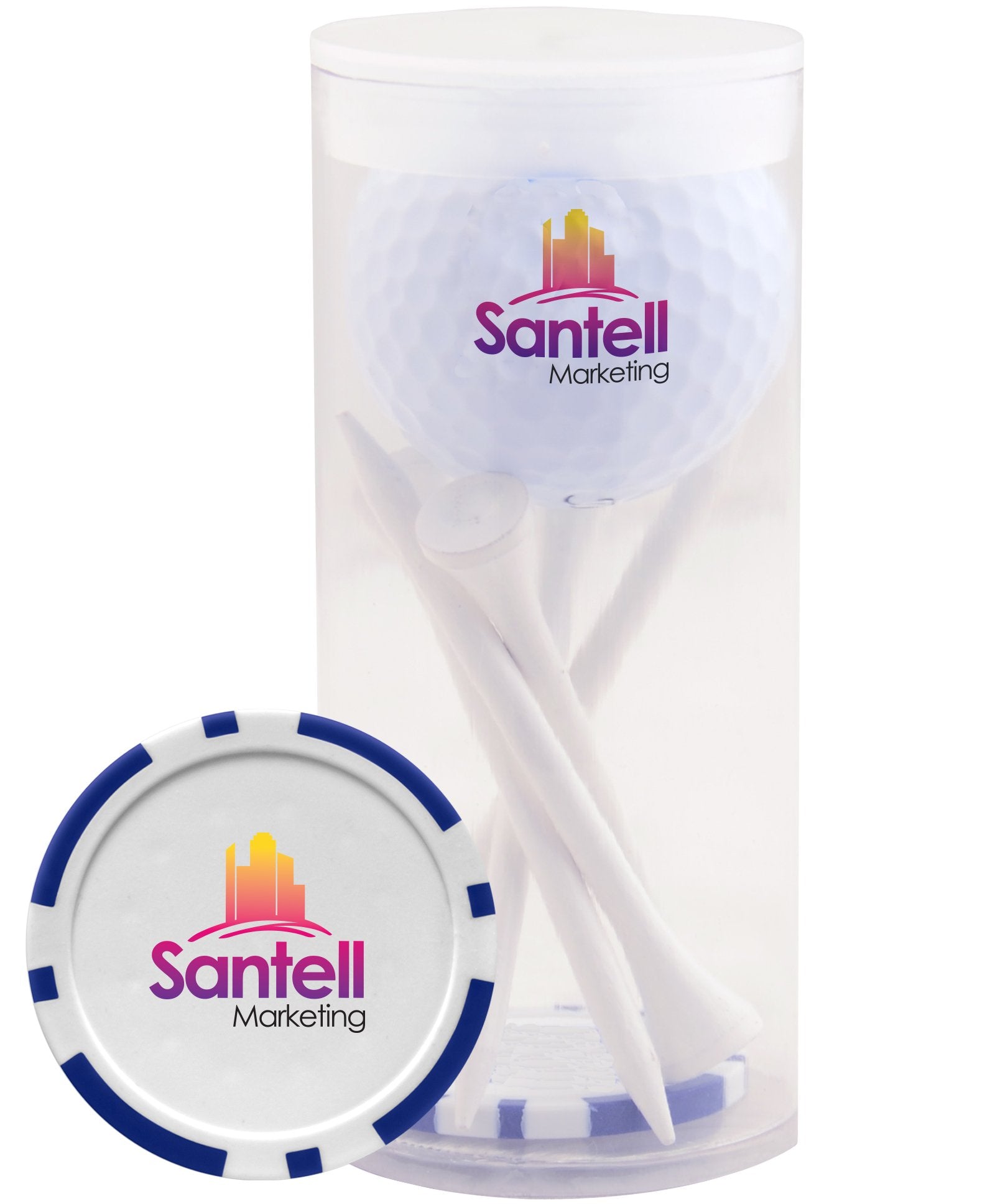 White 1-Ball 5-Tee Par Pack w/Poker Chip Ball Marker