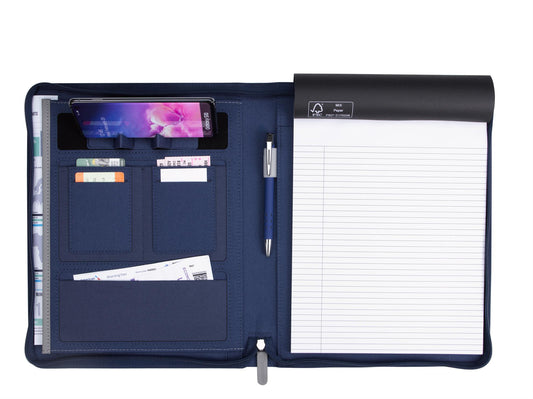 Inside View of Black Souvenir® Armor Zippered Padfolio with Armor Pen