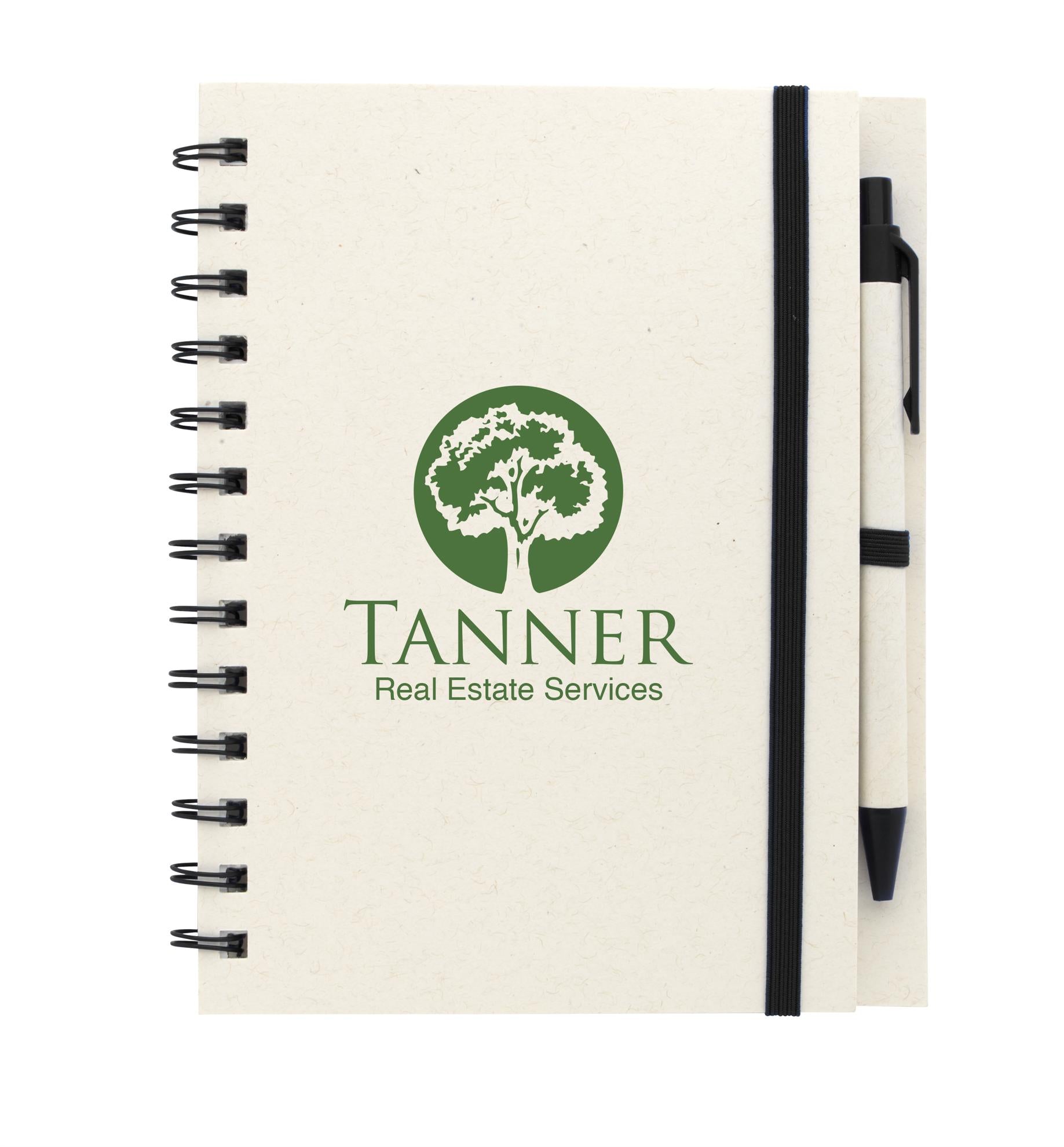 Front View of Black Good Value™ BoC Recycled Paper Spiral Notebook with Pen