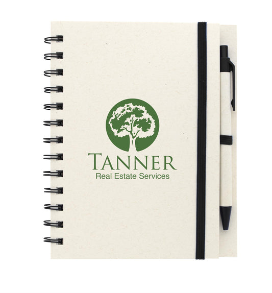 Front View of Black Good Value™ BoC Recycled Paper Spiral Notebook with Pen