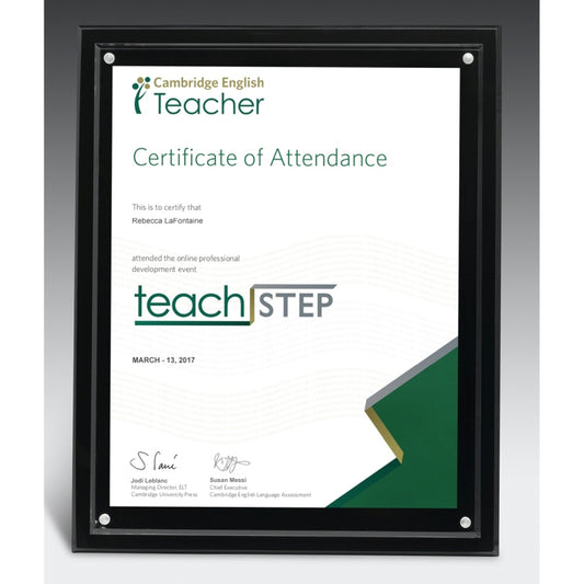 Magnetic Certificate Holder - Clear on Black - 8" x 10" Insert