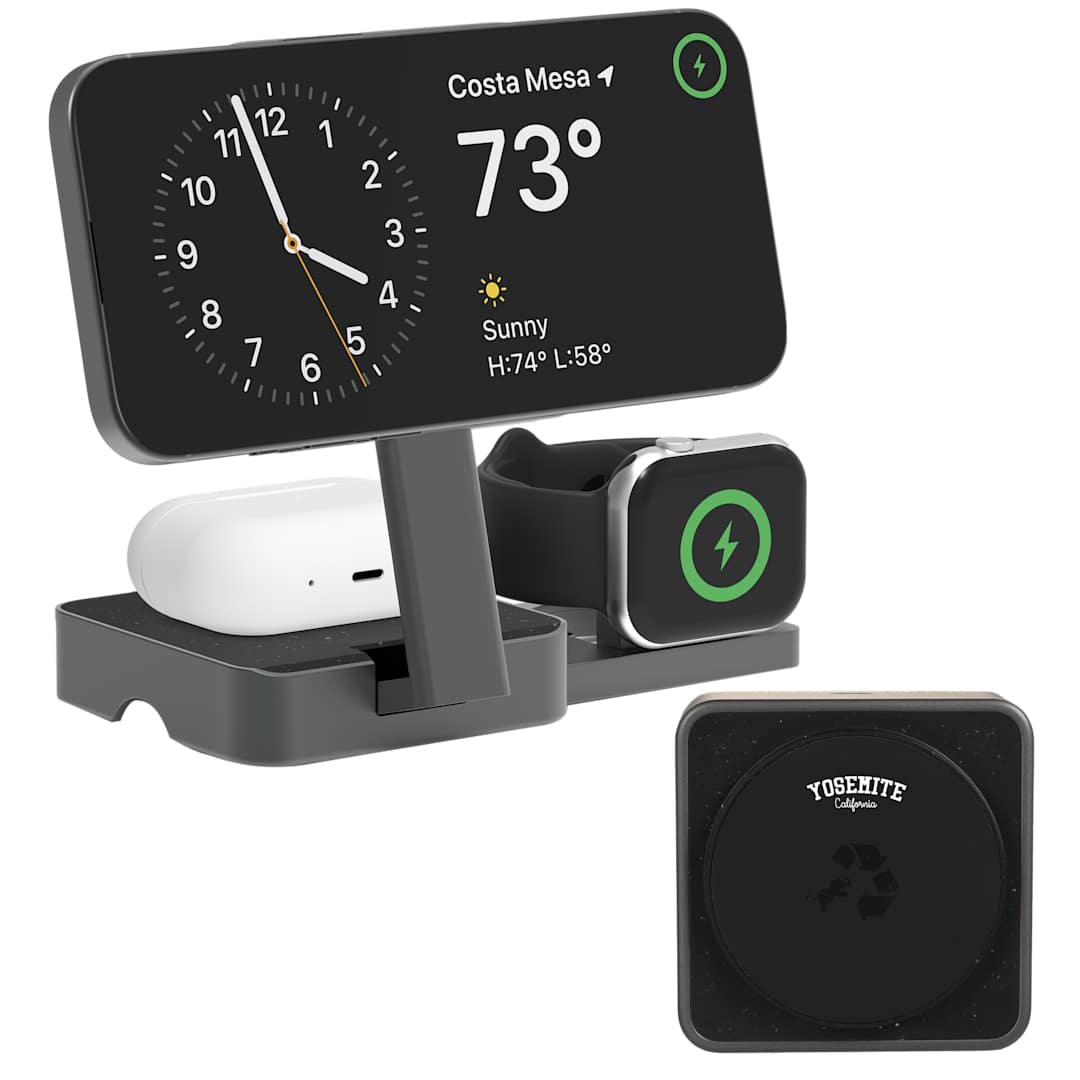 Front View of Black Nimble Pivot 3-in-1 Wireless Compact Charger