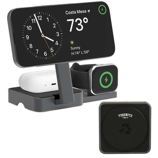 Front View of Black Nimble Pivot 3-in-1 Wireless Compact Charger