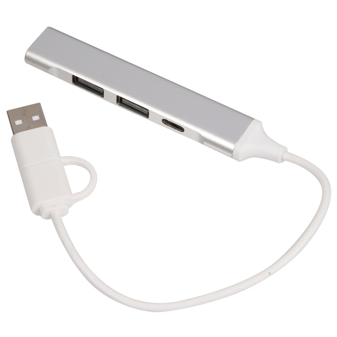 Silver Aluminum 4-Port USB-A and C Hub