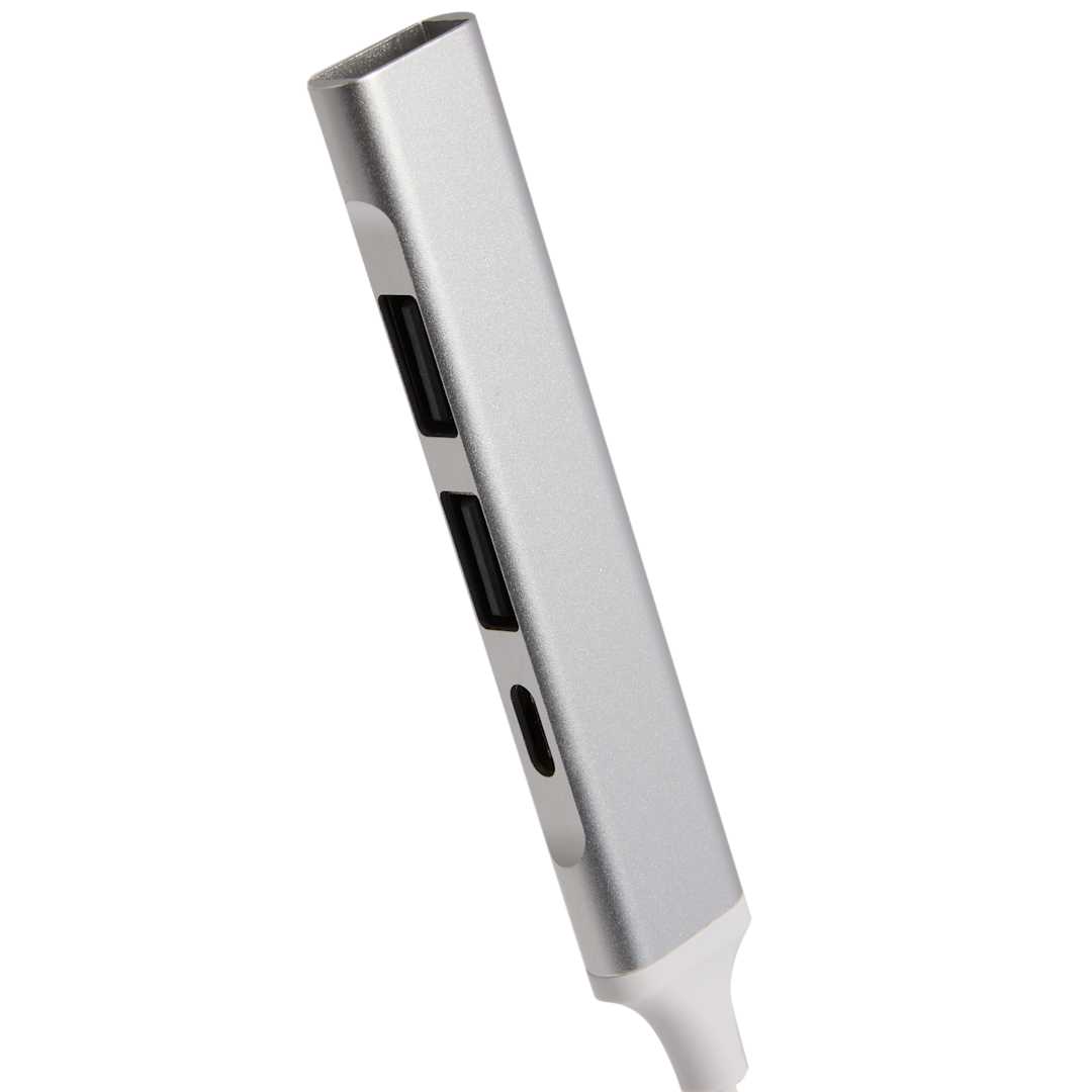 Silver Aluminum 4-Port USB-A and C Hub