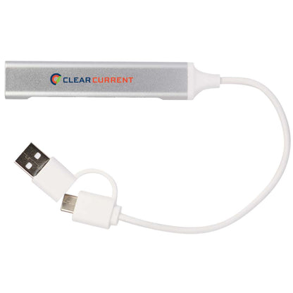 Front View of Silver Aluminum 4-Port USB-A and C Hub