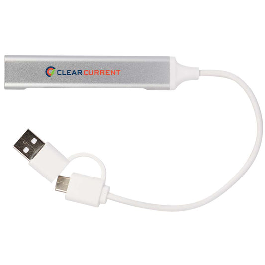 Front View of Silver Aluminum 4-Port USB-A and C Hub