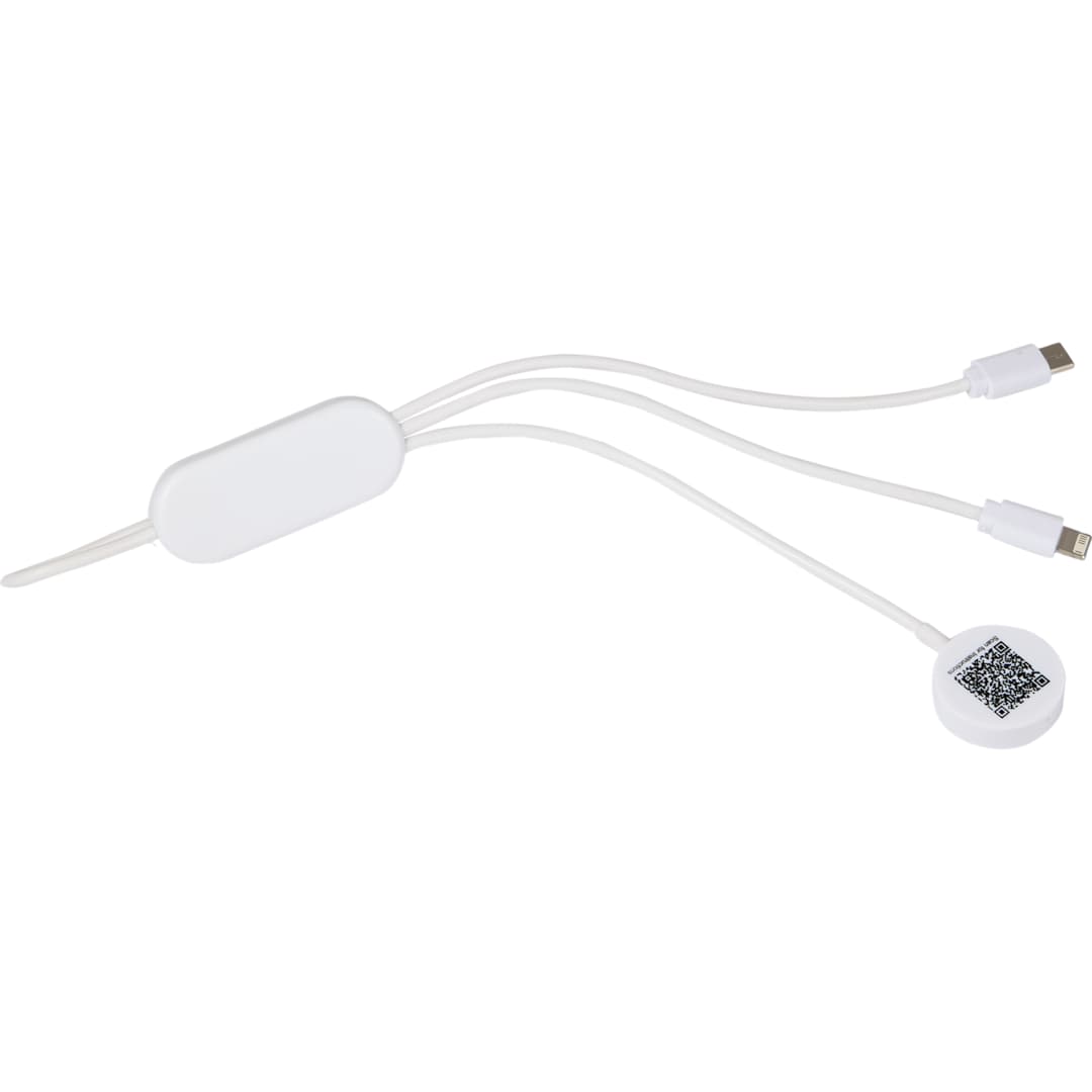 Rear View of White Allcord 5-in-1 Charging Cable with iWatch Charger