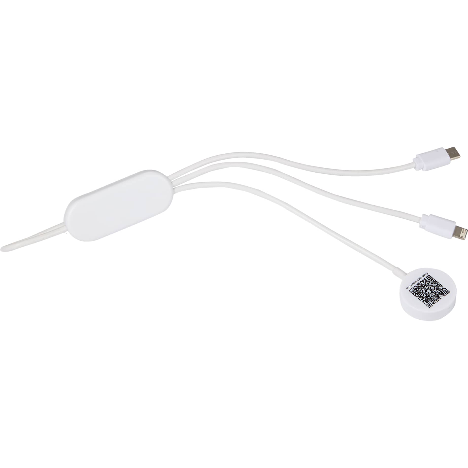 Rear View of White Allcord 5-in-1 Charging Cable with iWatch Charger