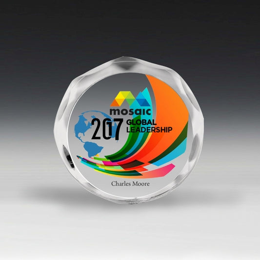 Screen Printed Scalloped Circle Paperweight Award - 4” dia x 3/4”