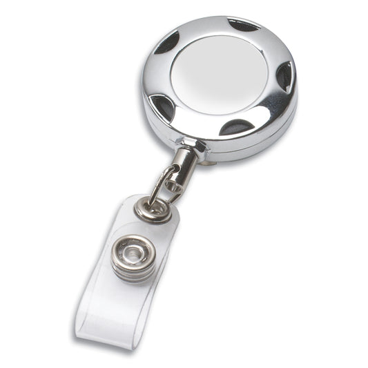 32" Cord Round Chrome Solid Metal Sport Retractable Badge Reel & Badge Holder