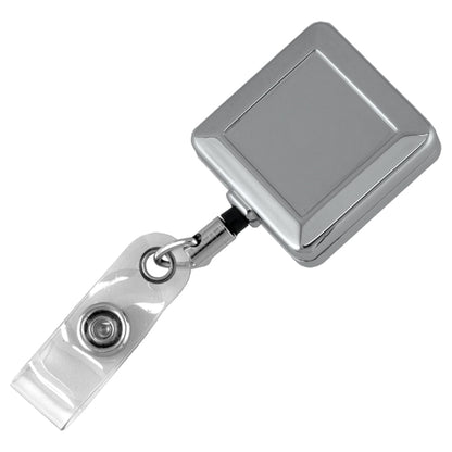 32" Cord Square Chrome Solid Metal Retractable Badge Reel and Badge Holder