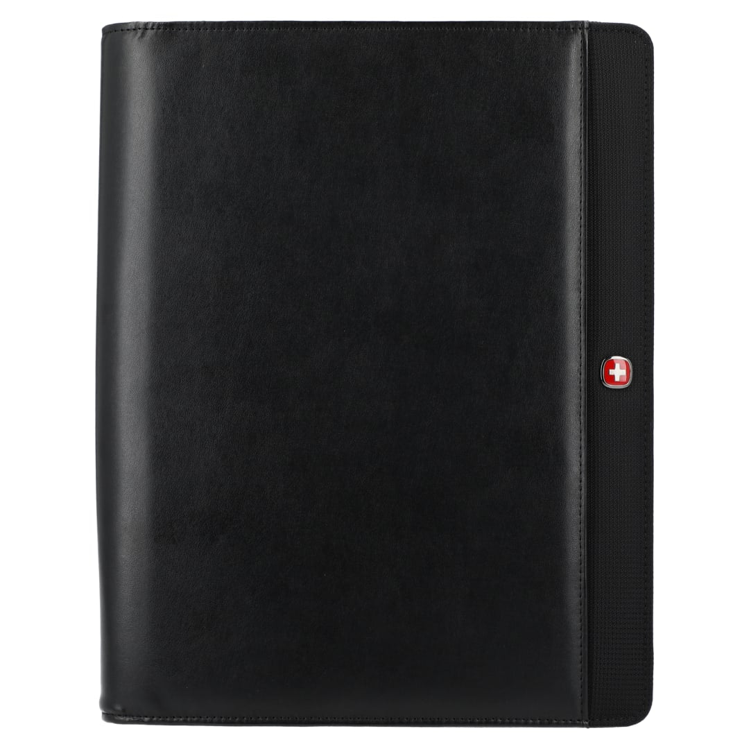 Front View of Black Wenger Recycled Tech Zippered Padfolio