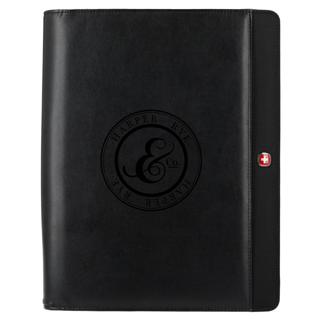 Front View of Black Wenger Recycled Tech Zippered Padfolio