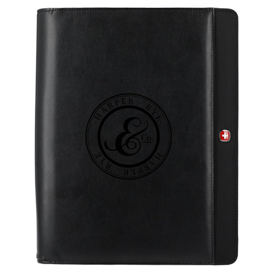 Front View of Black Wenger Recycled Tech Zippered Padfolio