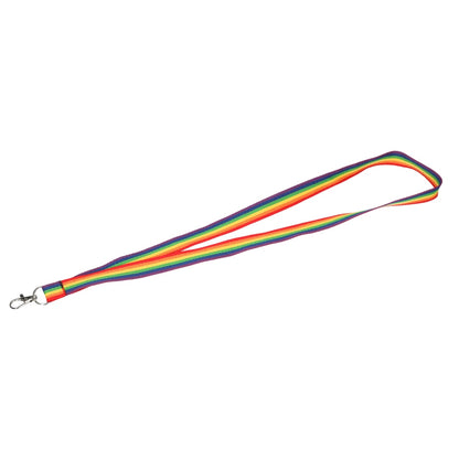 Front View of Pink Recycled Polyester Rainbow Lanyard
