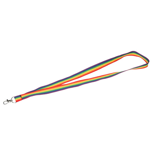Front View of Pink Recycled Polyester Rainbow Lanyard