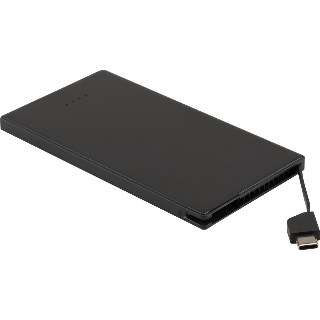 Black 4000 mAh Cable Keeper Power Bank with Type-C Tip