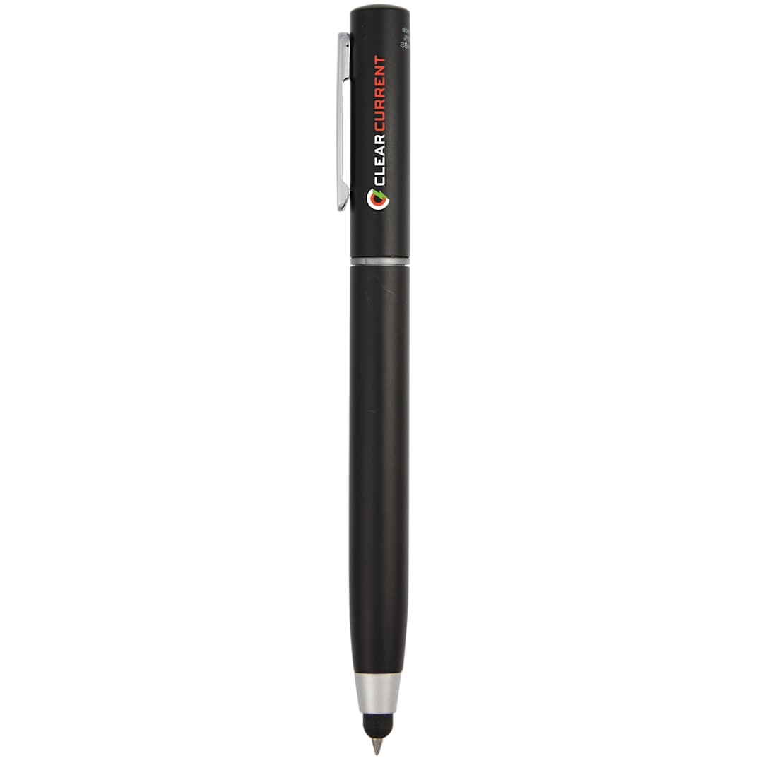 Front View of Black 3-in-1 Tech Cleaning Stylus Gel Pen