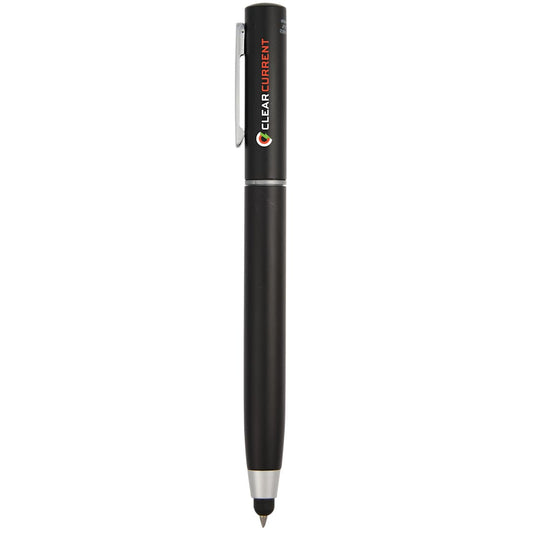 Front View of Black 3-in-1 Tech Cleaning Stylus Gel Pen