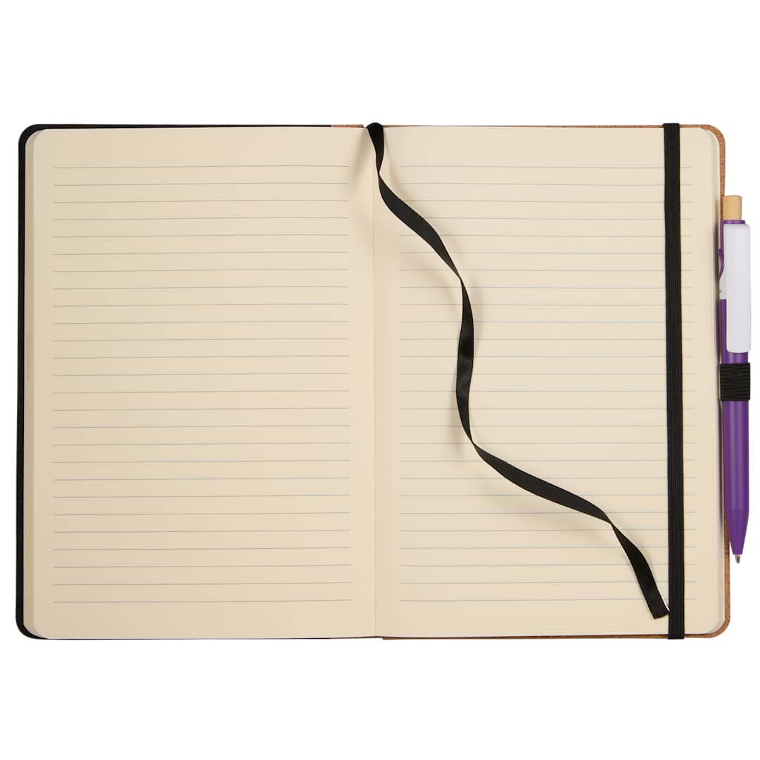 Front View of Black 5.5" x 8.5" Recycled PET and Cork Bound Journal
