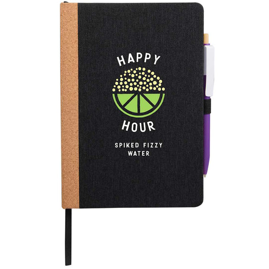 Front View of Black 5.5" x 8.5" Recycled PET and Cork Bound Journal