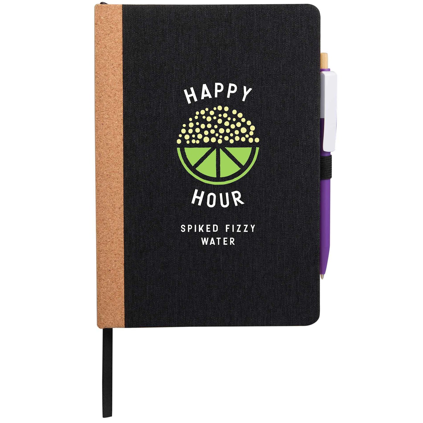 Front View of Black 5.5" x 8.5" Recycled PET and Cork Bound Journal